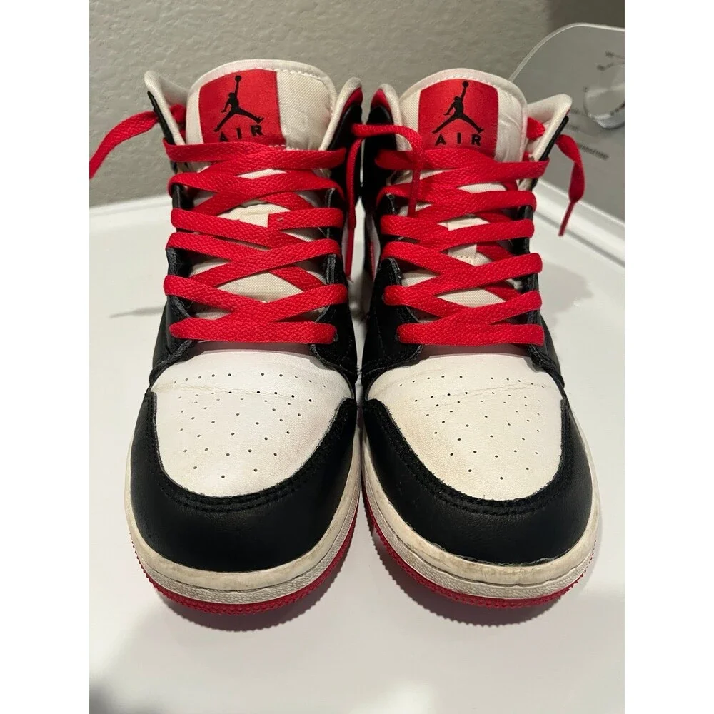 Nike Air Jordan 1 Mid GS White Black Gym Red Shoes Youth Size 5Y No Box